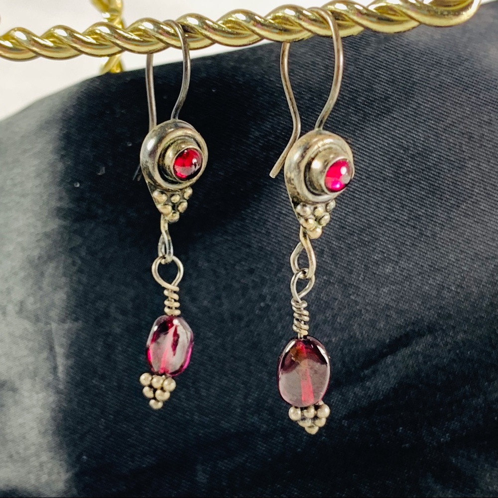 Boho red cabachon dangle earrings